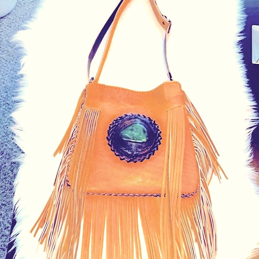 NWOT💠BOHO💠LEATHER/TURQUOISE💠FRINGE💠CROSSBODY/SHOULDER💠BAG💠